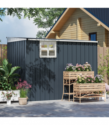 Outsunny 7.6 x 4ft Outdoor Garden Storage Shed with Window, Dark Grey