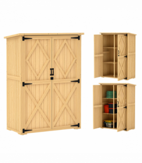 Outsunny Wooden Tool Storage Cabinet with Double Doors, Natural
