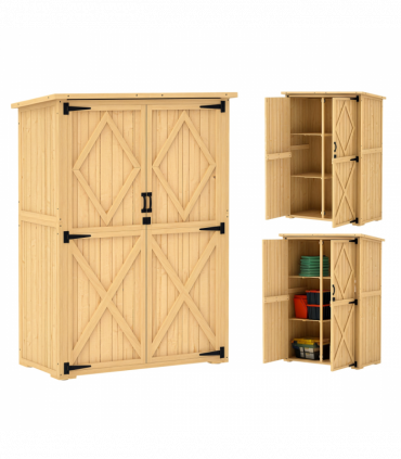 Outsunny Wooden Tool Storage Cabinet with Double Doors, Natural