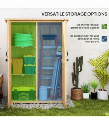 Outsunny Wooden Tool Storage Cabinet with Double Doors, Natural
