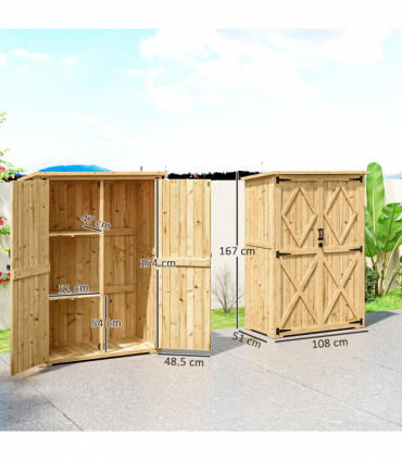 Outsunny Wooden Tool Storage Cabinet with Double Doors, Natural