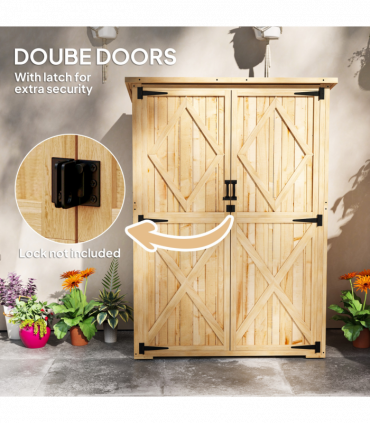 Outsunny Wooden Tool Storage Cabinet with Double Doors, Natural