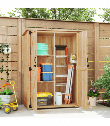 Outsunny Wooden Tool Storage Cabinet with Double Doors, Natural