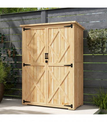 Outsunny Wooden Tool Storage Cabinet with Double Doors, Natural