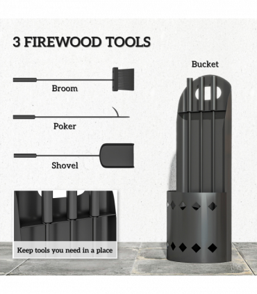 Outsunny 4 PCS Fireplace Companion Set, Metal Fireside Companion Set, Black