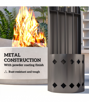 Outsunny 4 PCS Fireplace Companion Set, Metal Fireside Companion Set, Black