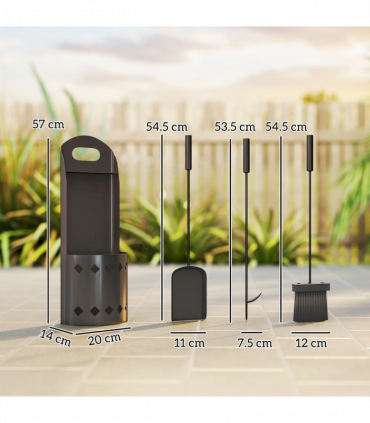 Outsunny 4 PCS Fireplace Companion Set, Metal Fireside Companion Set, Black