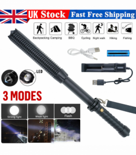 USB Rechargeable LED Flashlight Retractable Torch 3-Mode Zoomable Security Light Outdoor Flashlight Set