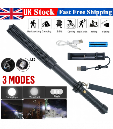 USB Rechargeable LED Flashlight Retractable Torch 3-Mode Zoomable Security Light Outdoor Flashlight Set