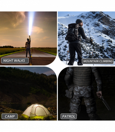 USB Rechargeable LED Flashlight Retractable Torch 3-Mode Zoomable Security Light Outdoor Flashlight Set