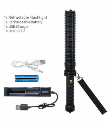 USB Rechargeable LED Flashlight Retractable Torch 3-Mode Zoomable Security Light Outdoor Flashlight Set