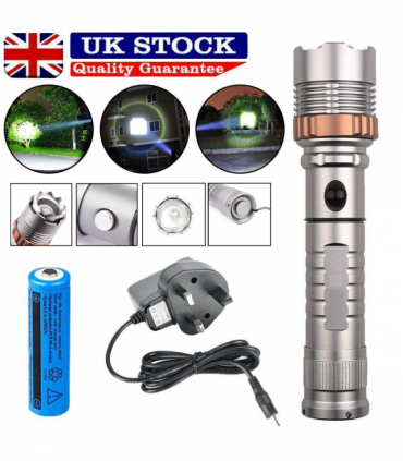 Rechargeable LED Flashlight Lamp 5-Modes Zoomable Hiking Camping Outdoor Torch +Battery+Charger