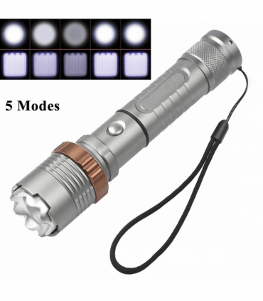 Rechargeable LED Flashlight Lamp 5-Modes Zoomable Hiking Camping Outdoor Torch +Battery+Charger