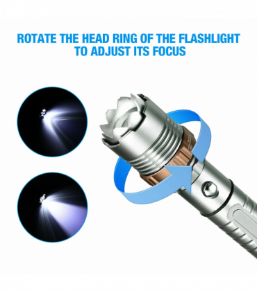Rechargeable LED Flashlight Lamp 5-Modes Zoomable Hiking Camping Outdoor Torch +Battery+Charger