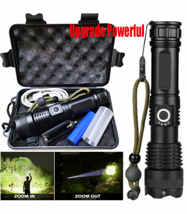 One Set USB Rechargeable LED Flashlight 5-Mode Outdoor Camping Hiking Flashlight W/Box