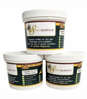 3 Pots of Sheaqueous Aqueous Cream with Shea Butter, Almond Oil, cocoa butter, vitamin E. A natural aqueous cream for very dry skin, for Sensitive Skin, Children, Eczema prone skin , Use in Pregnancy for expanding tummy NO ADDED FRAGRANCE