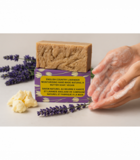 English  Country Lavender Natural Handmade Soap with Organic Unrefined, Fair Trade Shea Butter, Coconut and Olive Oil (115-135g)