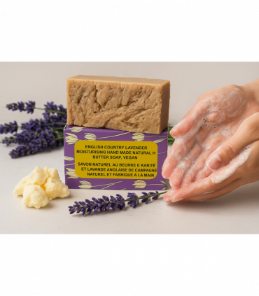 English  Country Lavender Natural Handmade Soap with Organic Unrefined, Fair Trade Shea Butter, Coconut and Olive Oil (115-135g)