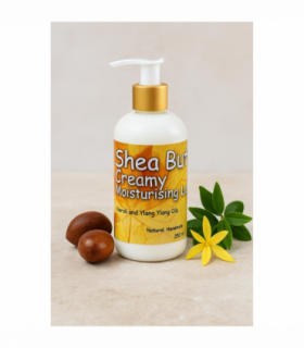 Shea Butter Creamy Lotion for Body (250ml) with Neroli and Ylang Ylang Essential Oils. Great Moisturising Lotion for Stretchmarks and Dry Skin