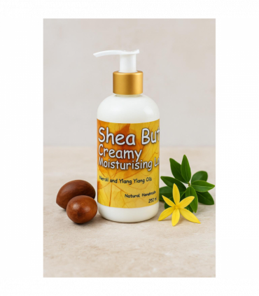 Shea Butter Creamy Lotion for Body (250ml) with Neroli and Ylang Ylang Essential Oils. Great Moisturising Lotion for Stretchmarks and Dry Skin
