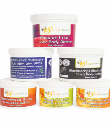 SheaByNature 6-Pot Body Butter Set – 250ml Natural Shea Butter Moisturisers for Dry Skin (Mango & Lime, Passion Fruit, Blackberry Blackcurrant, Neroli Lavender, Sandalwood Spice, Ylang Ylang Orange)