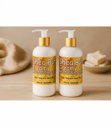 2 bottle of Shea Butter Creamy Lotion for Body (250ml) with Neroli and Ylang Ylang Essential Oils. Great Moisturising Lotion for Stretchmarks and Dry Skin