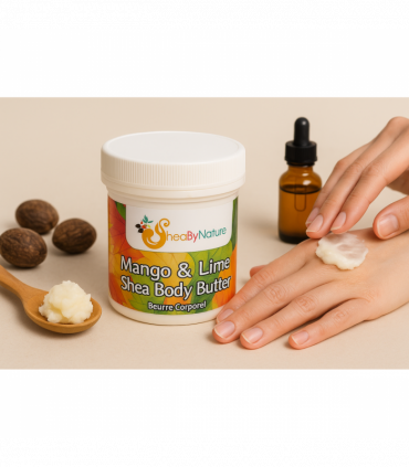 Mango and Lime Shea Butter Body Butter with Organic Unrefined, Fairly Traded Shea Butter and Mango Seed Butter. Intense Hydration for Dry Skin (250g)
