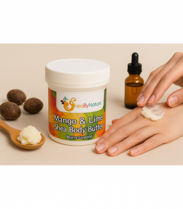 Mango and Lime Shea Butter Body Butter with Organic Unrefined, Fairly Traded Shea Butter and Mango Seed Butter. Intense Hydration for Dry Skin (250g)
