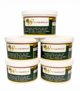 5 Pots of Sheaqueous Aqueous Cream with Organic Shea Butter, Almond Oil, cocoa butter, vitamin E. A natural aqueous cream for very dry skin, for Sensitive Skin, Children, Eczema prone skin , Use in Pregnancy for expanding tummy NO ADDED FRAGRANCE