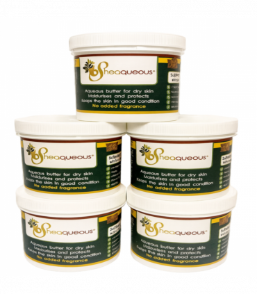 5 Pots of Sheaqueous Aqueous Cream with Organic Shea Butter, Almond Oil, cocoa butter, vitamin E. A natural aqueous cream for very dry skin, for Sensitive Skin, Children, Eczema prone skin , Use in Pregnancy for expanding tummy NO ADDED FRAGRANCE