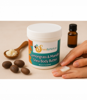 Sheabynature Lemon grass & Mandarin Shea Butter Body Butter, Refreshing Intensive Body Moisturiser for very Dry Skin. 100% Natural Hand made. 250g