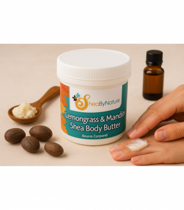 Sheabynature Lemon grass & Mandarin Shea Butter Body Butter, Refreshing Intensive Body Moisturiser for very Dry Skin. 100% Natural Hand made. 250g
