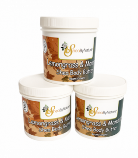 3 x 250ml  Sheabynature Lemon grass & Mandarin Shea Butter Body Butter, Refreshing Intensive Body Moisturiser for very Dry Skin. 100% Natural Hand made. 250g e