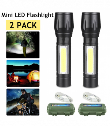 2Pcs Mini Zoomable LED Flashlight USB RechargeableCamping Hiking Flashlight Work light
