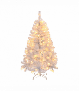 4 FT Pre-lit Artificial Christmas Tree, Hinged Xmas Pine Tree with 346 Branch Tips, 140 Lights and Remote Control for Holiday Party Office Home, White