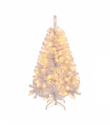 4 FT Pre-lit Artificial Christmas Tree, Hinged Xmas Pine Tree with 346 Branch Tips, 140 Lights and Remote Control for Holiday Party Office Home, White