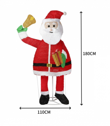 1.8M Lighted Santa Claus Holding Bell Christmas Yard Decorations, Pre-lit Pull Up Santa with 200 Warm White LEDs, for Xmas Outdoor Holiday Indoor Decor Lighted Holiday Displays