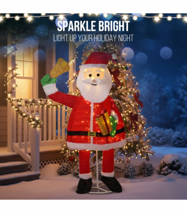 1.8M Lighted Santa Claus Holding Bell Christmas Yard Decorations, Pre-lit Pull Up Santa with 200 Warm White LEDs, for Xmas Outdoor Holiday Indoor Decor Lighted Holiday Displays