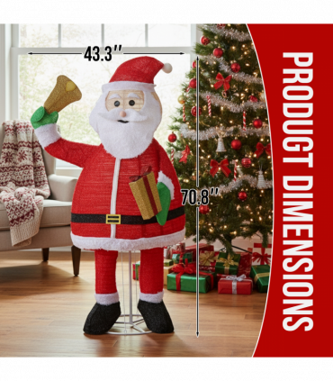1.8M Lighted Santa Claus Holding Bell Christmas Yard Decorations, Pre-lit Pull Up Santa with 200 Warm White LEDs, for Xmas Outdoor Holiday Indoor Decor Lighted Holiday Displays