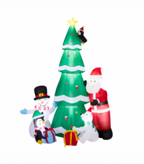 2.25M Lighted Christmas Inflatable Decoration, Inflatable Christmas Tree with Santa and Snowman, Funny Blow Up Yard Decorations with Built-in LED Lights for Holiday Party Front Yard Lawn Garden Decor