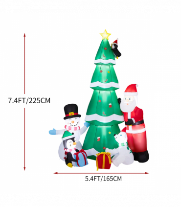 2.25M Lighted Christmas Inflatable Decoration, Inflatable Christmas Tree with Santa and Snowman, Funny Blow Up Yard Decorations with Built-in LED Lights for Holiday Party Front Yard Lawn Garden Decor
