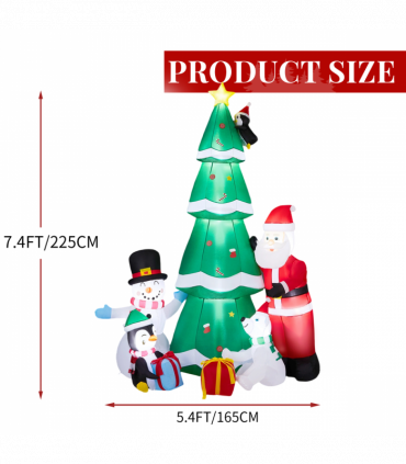 2.25M Lighted Christmas Inflatable Decoration, Inflatable Christmas Tree with Santa and Snowman, Funny Blow Up Yard Decorations with Built-in LED Lights for Holiday Party Front Yard Lawn Garden Decor