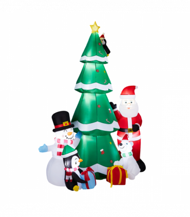2.25M Lighted Christmas Inflatable Decoration, Inflatable Christmas Tree with Santa and Snowman, Funny Blow Up Yard Decorations with Built-in LED Lights for Holiday Party Front Yard Lawn Garden Decor