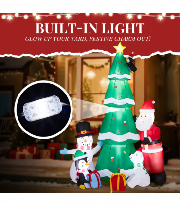 2.25M Lighted Christmas Inflatable Decoration, Inflatable Christmas Tree with Santa and Snowman, Funny Blow Up Yard Decorations with Built-in LED Lights for Holiday Party Front Yard Lawn Garden Decor