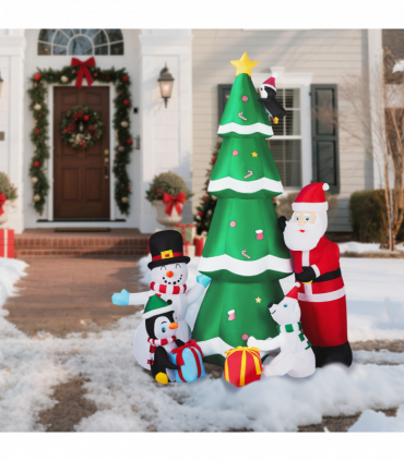 2.25M Lighted Christmas Inflatable Decoration, Inflatable Christmas Tree with Santa and Snowman, Funny Blow Up Yard Decorations with Built-in LED Lights for Holiday Party Front Yard Lawn Garden Decor