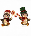 Set of 2 Lighted Penguin and Candy Cane Christmas Decorations, Pre-lit 2D Holiday Decor with 80 Warm White LED Lights for Xmas Outdoor Indoor Decor Lighted Holiday Displays
