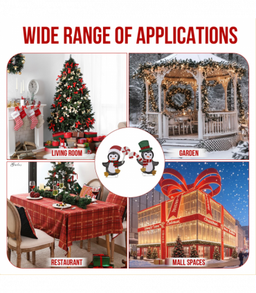 Set of 2 Lighted Penguin and Candy Cane Christmas Decorations, Pre-lit 2D Holiday Decor with 80 Warm White LED Lights for Xmas Outdoor Indoor Decor Lighted Holiday Displays