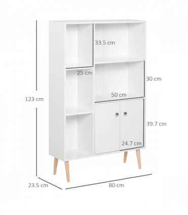 Open Bookcase Cabinet Shelves W/ Two Doors, 80W x 23.5D x 118Hcm-White