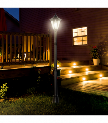1.9M Garden Lamp Post Light, IP44 Outdoor LED Solar Powered Black