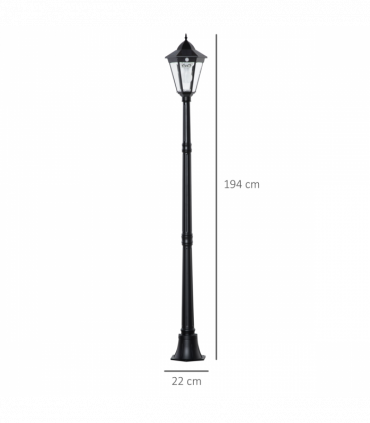 1.9M Garden Lamp Post Light, IP44 Outdoor LED Solar Powered Black